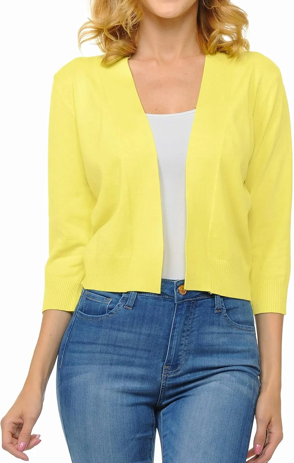 Urban Look Women's Basic 3/4 Sleeve Open Front Light Weight Sweater Cardigan