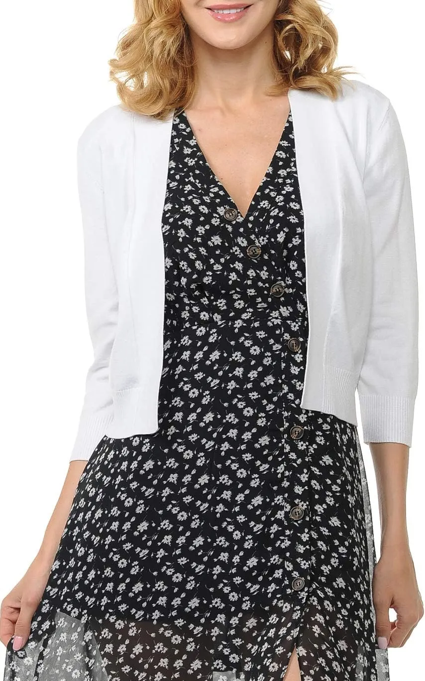 Urban Look Women's Basic 3/4 Sleeve Open Front Light Weight Sweater Cardigan