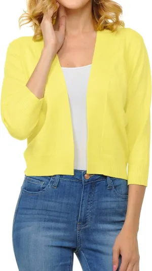 Urban Look Women's Basic 3/4 Sleeve Open Front Light Weight Sweater Cardigan
