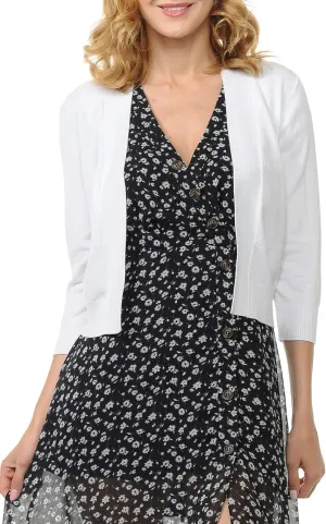 Urban Look Women's Basic 3/4 Sleeve Open Front Light Weight Sweater Cardigan