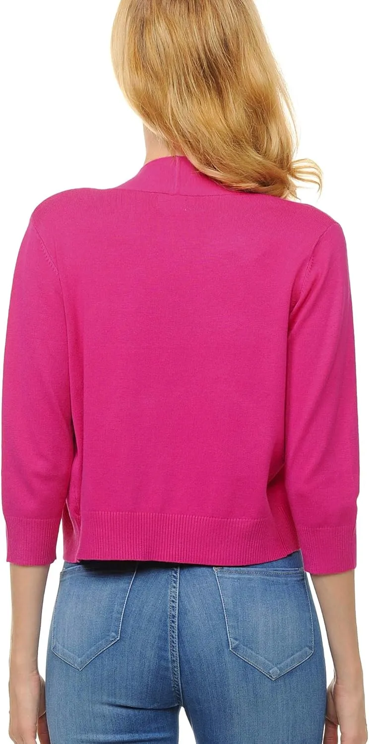 Urban Look Women's Basic 3/4 Sleeve Open Front Light Weight Sweater Cardigan