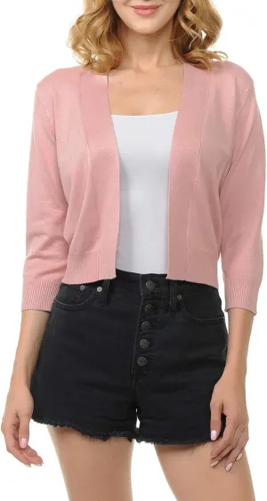 Urban Look Women's Basic 3/4 Sleeve Open Front Light Weight Sweater Cardigan