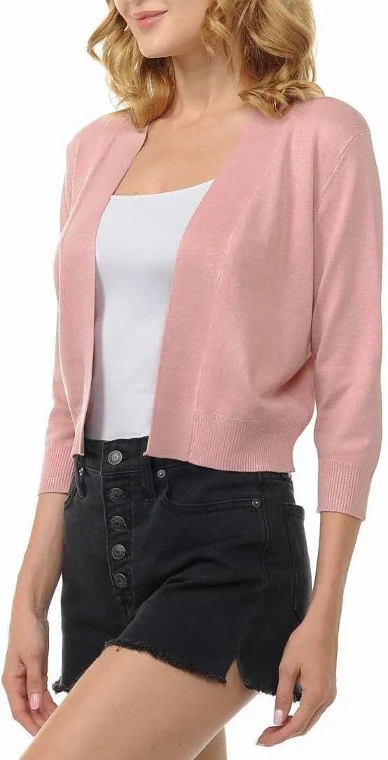 Urban Look Women's Basic 3/4 Sleeve Open Front Light Weight Sweater Cardigan