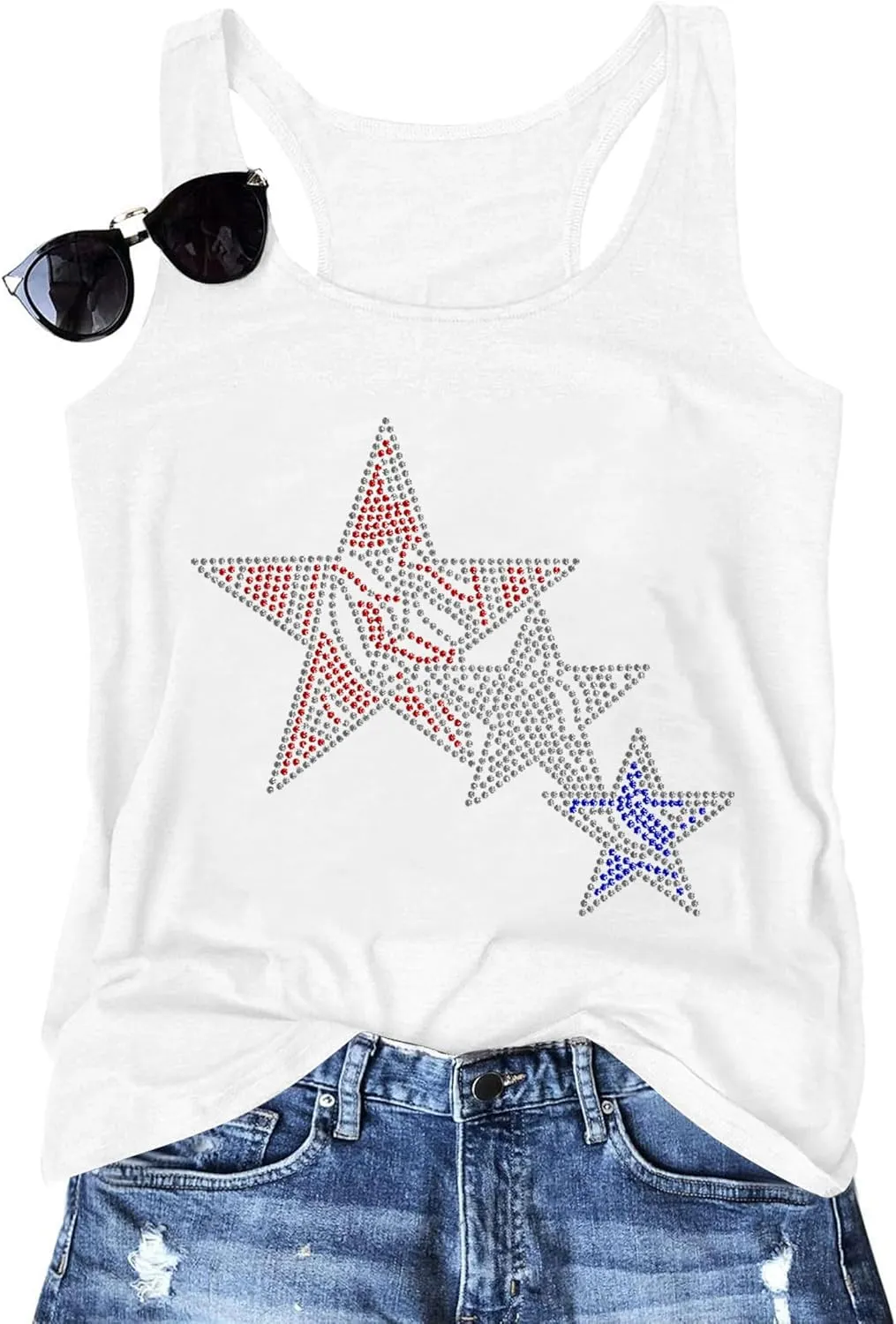 USA Tank Tops Women: Flag Sequin Tank Patriotic Shirts 4th of July Sleeveless T Shirt Summer Casual Bling Tops