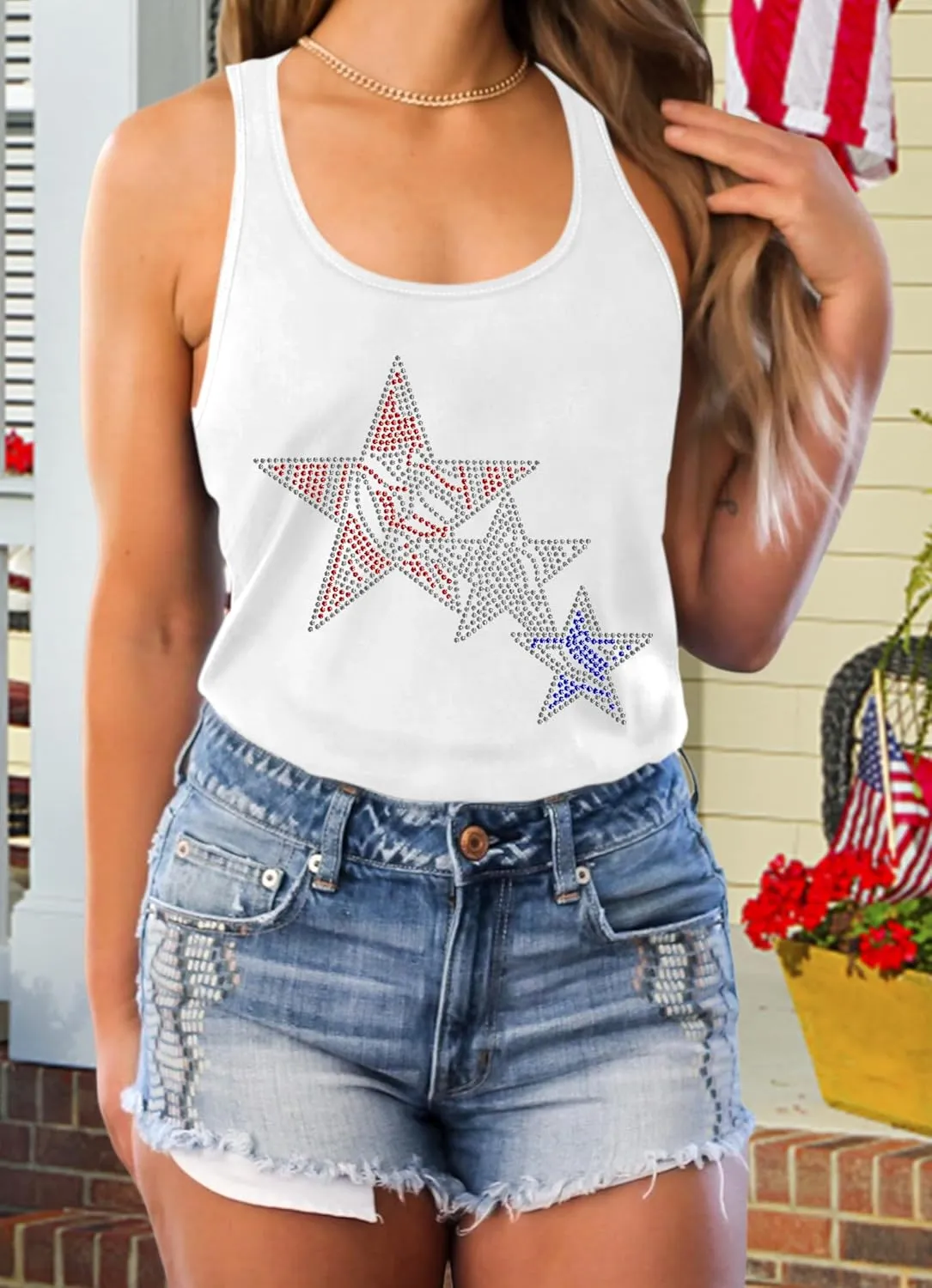 USA Tank Tops Women: Flag Sequin Tank Patriotic Shirts 4th of July Sleeveless T Shirt Summer Casual Bling Tops