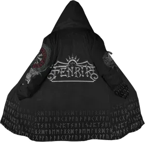 Viking Tattoos Men's Winter Warm Fleece Lining Hooded Parka Fenrir Wolf Pea Coats Trendy Mid-Length Sweater Coats