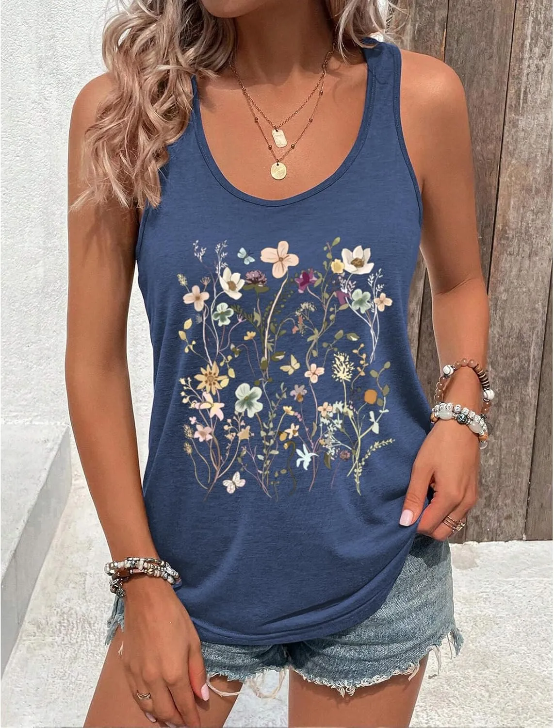 Vintage Floral Flower Tank Tops for Women Boho Wildflowers Graphic Tees Botanical Vest Casual Sleeveless Shirts Tops