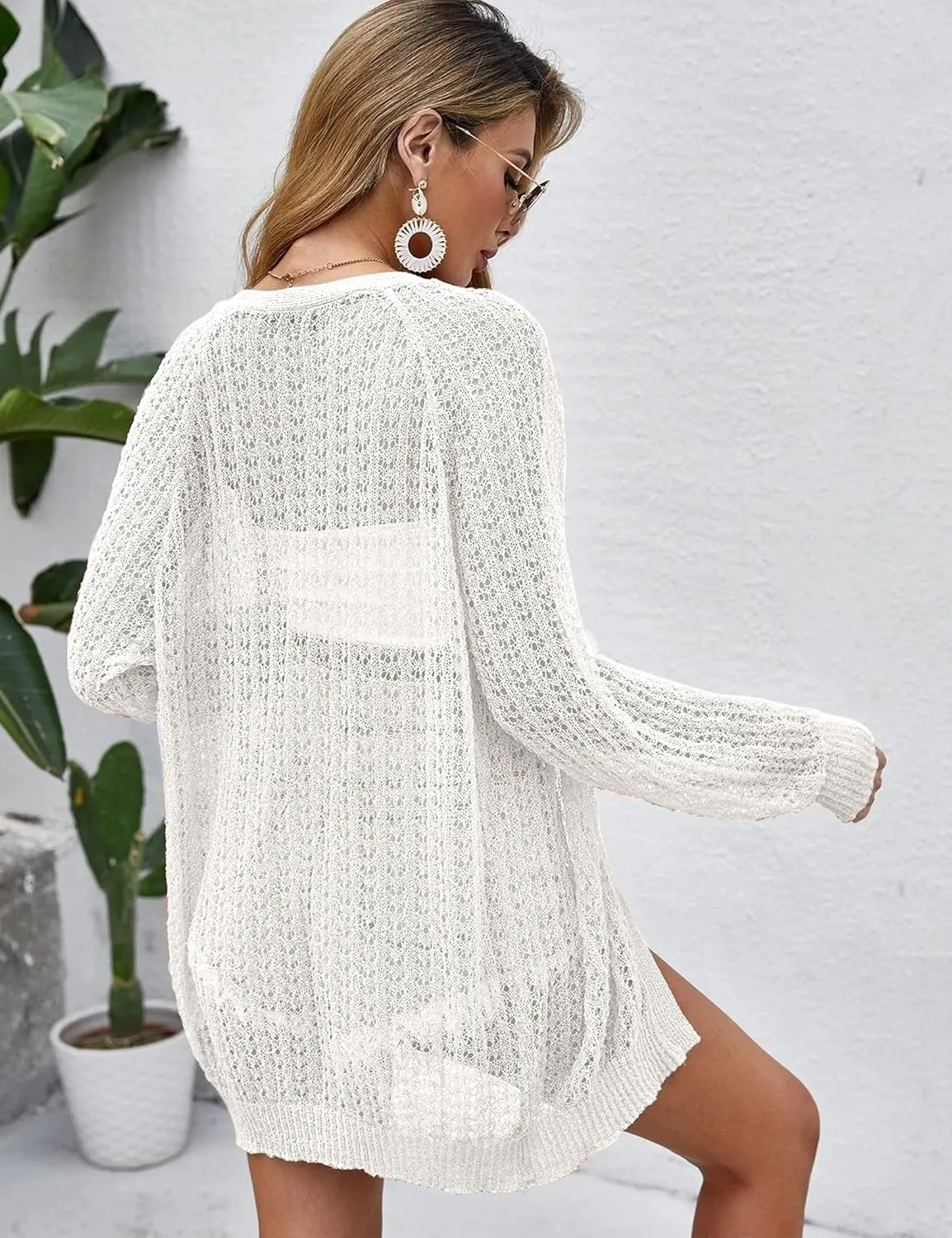 Women Crochet Lightweight Cardigan Cover Up Open Front Long Sleeve Summer Cardigans