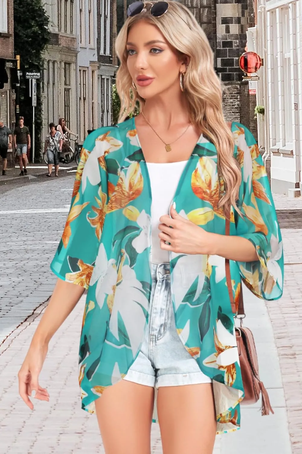 Women Kimono Cardigans Casual Summer Tops Cover up Open Front Floral Print Resort Wear