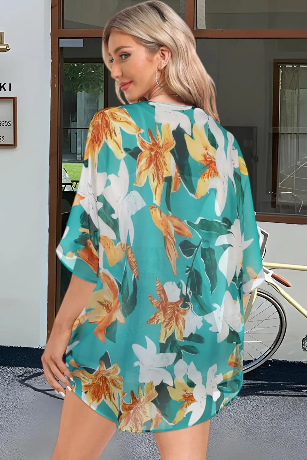 Women Kimono Cardigans Casual Summer Tops Cover up Open Front Floral Print Resort Wear