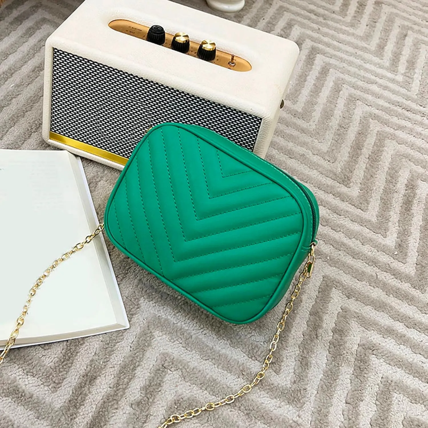 Women Messenger Bag Fashion Simple Trend Chain Shoulder Bag Purse Practical Teal Messenger Bags (Green, One Size)