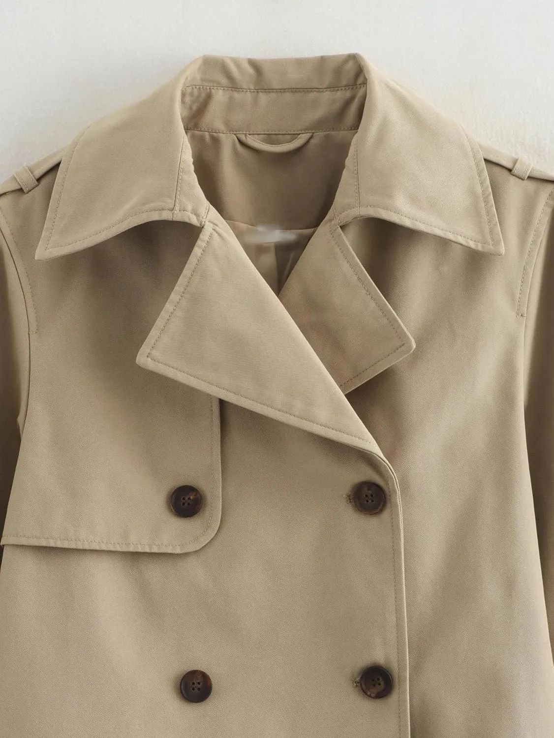 Women Vintage Casual Jackets Solid Double Breasted Lapel Short Coat Lightweight Trenchcoats