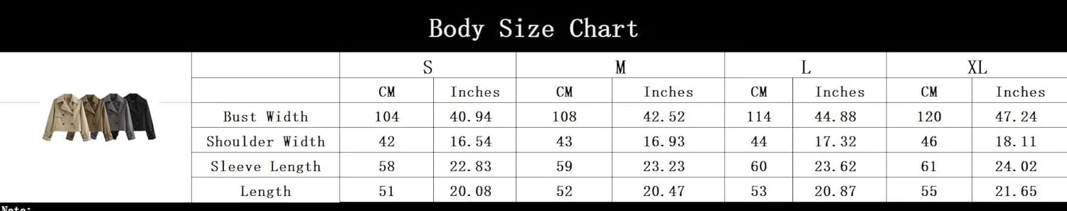 Women Vintage Casual Jackets Solid Double Breasted Lapel Short Coat Lightweight Trenchcoats