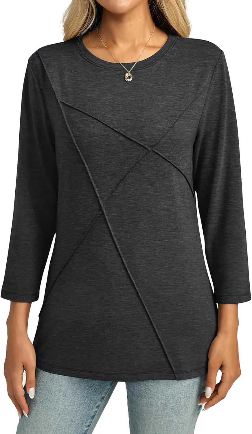 Womens 3/4 Sleeve Tops Crew Neck Summer Tops Casual Basic Tees Loose Fit Blouses
