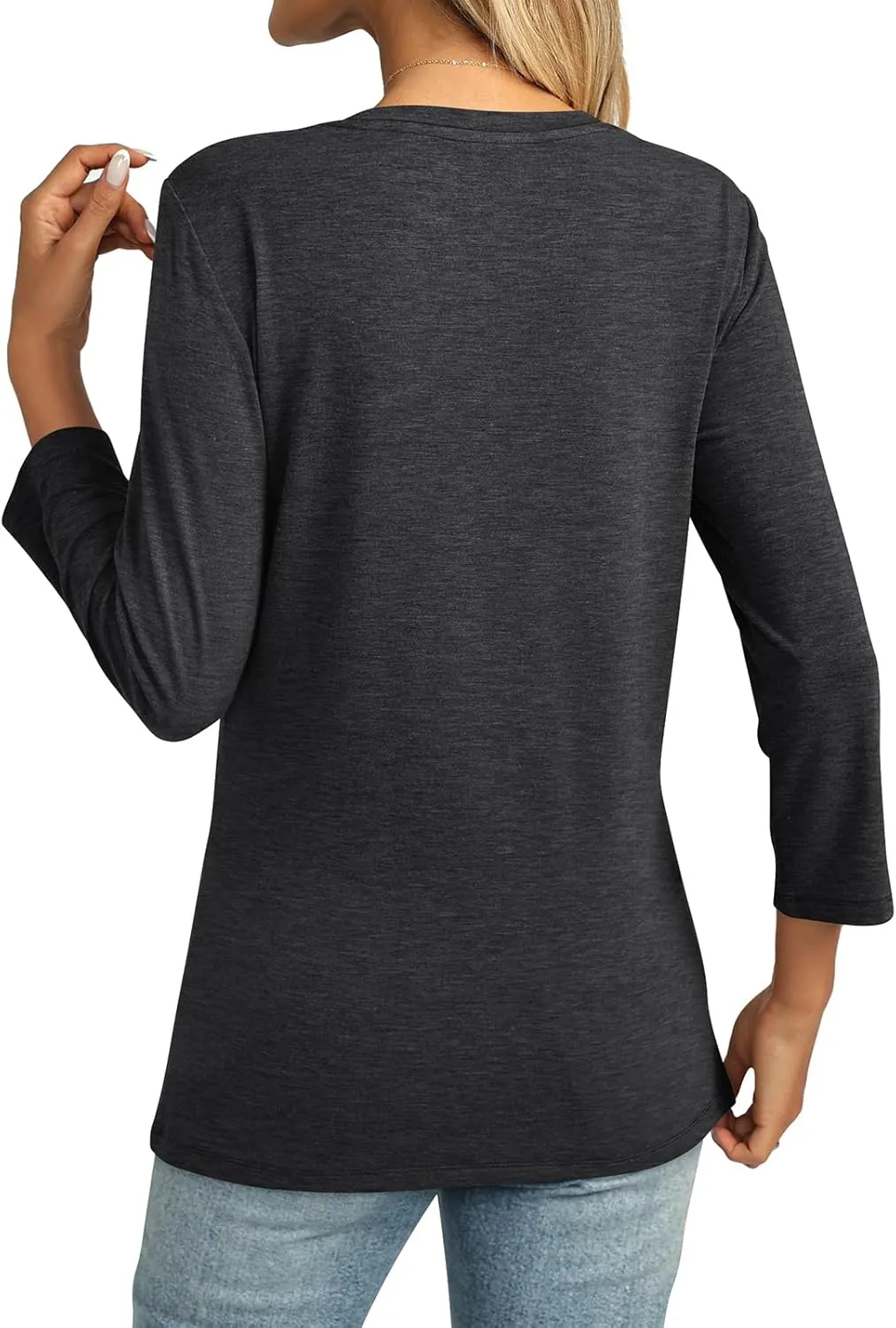 Womens 3/4 Sleeve Tops Crew Neck Summer Tops Casual Basic Tees Loose Fit Blouses