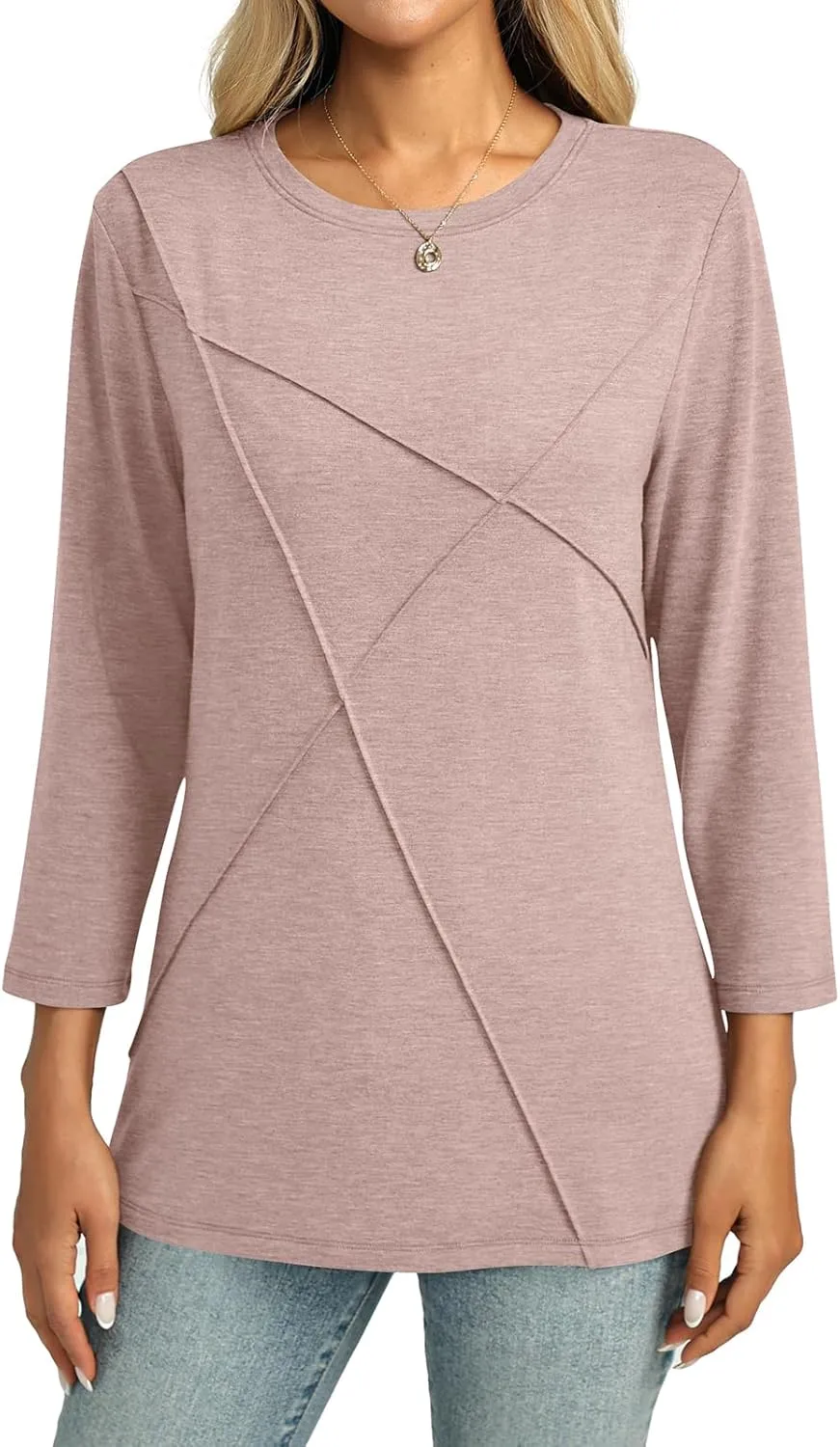Womens 3/4 Sleeve Tops Crew Neck Summer Tops Casual Basic Tees Loose Fit Blouses