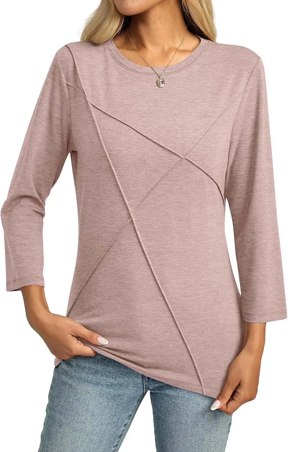 Womens 3/4 Sleeve Tops Crew Neck Summer Tops Casual Basic Tees Loose Fit Blouses