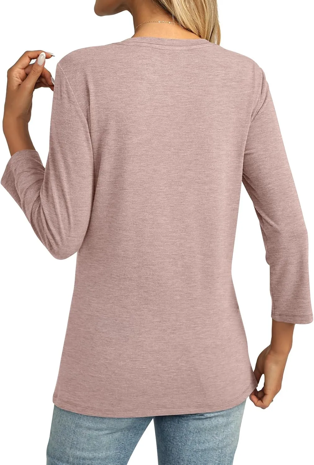 Womens 3/4 Sleeve Tops Crew Neck Summer Tops Casual Basic Tees Loose Fit Blouses