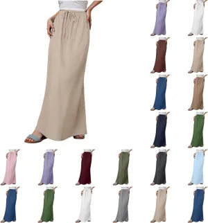 Womens Cotton Linen Maxi Skirts Drawstring Elastic Waist A-Line 2025 Summer Casual Loose Lightweight Flowy Long Skirt
