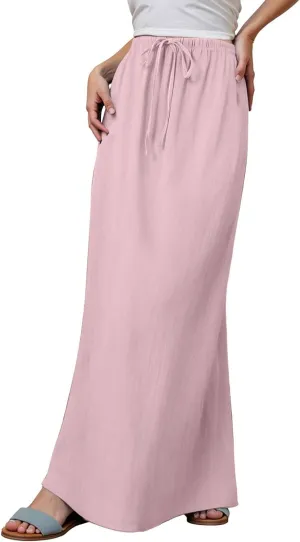 Womens Cotton Linen Maxi Skirts Drawstring Elastic Waist A-Line 2025 Summer Casual Loose Lightweight Flowy Long Skirt