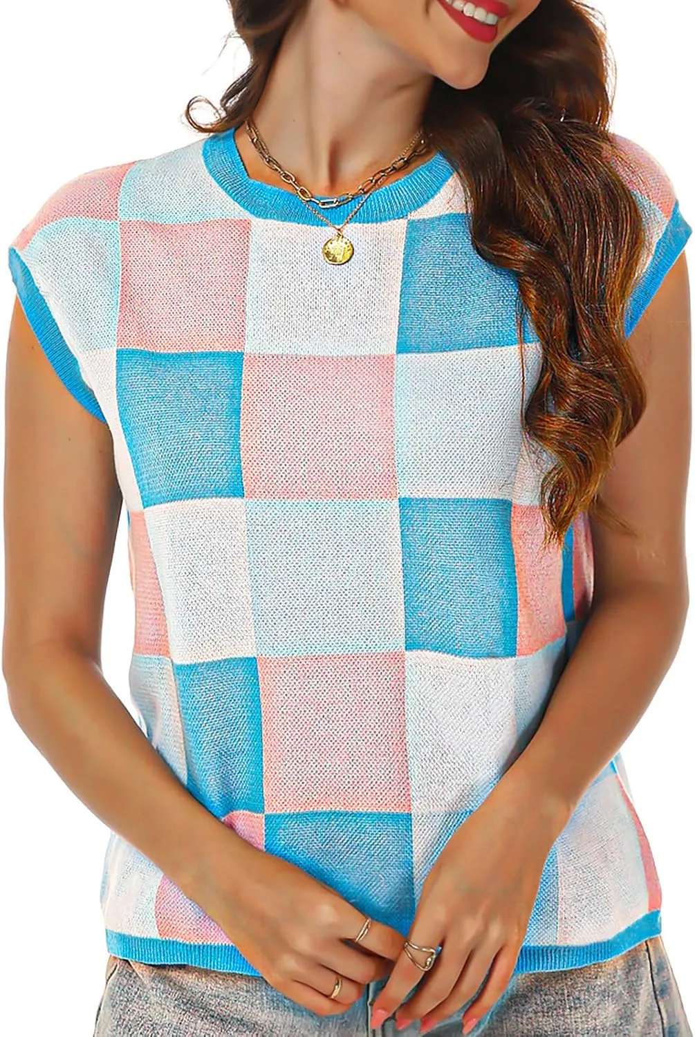 Women's Crop Tops Cap Sleeve Crew Neck Color Block Going Out Lightweight Sweater Tops