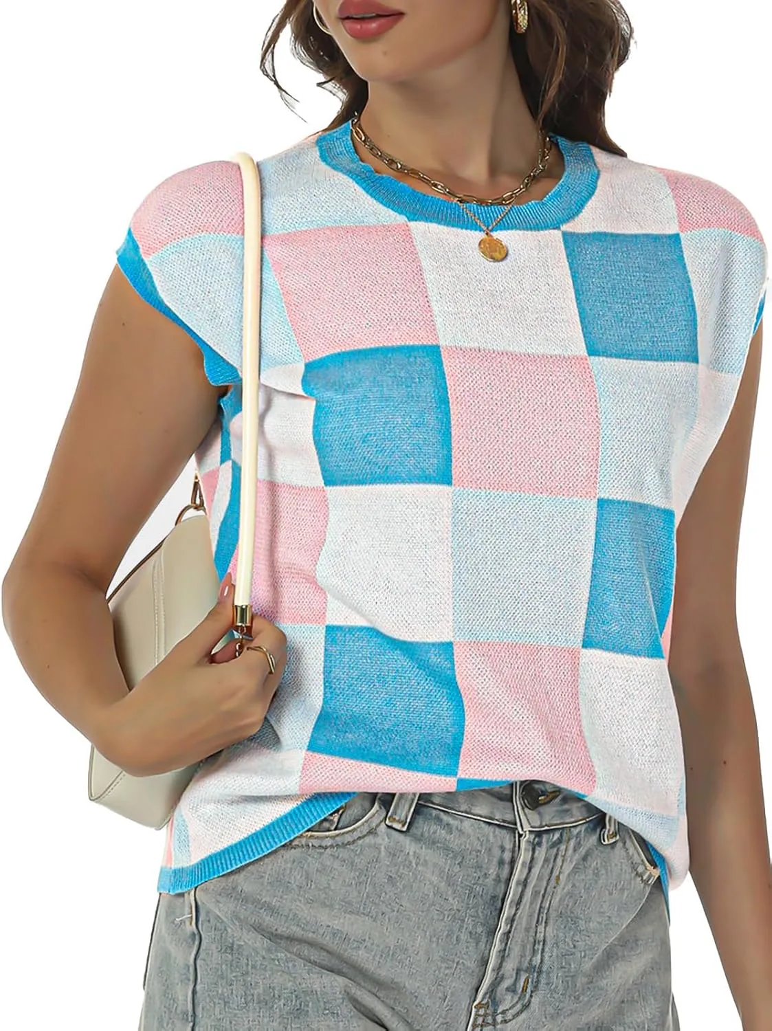 Women's Crop Tops Cap Sleeve Crew Neck Color Block Going Out Lightweight Sweater Tops