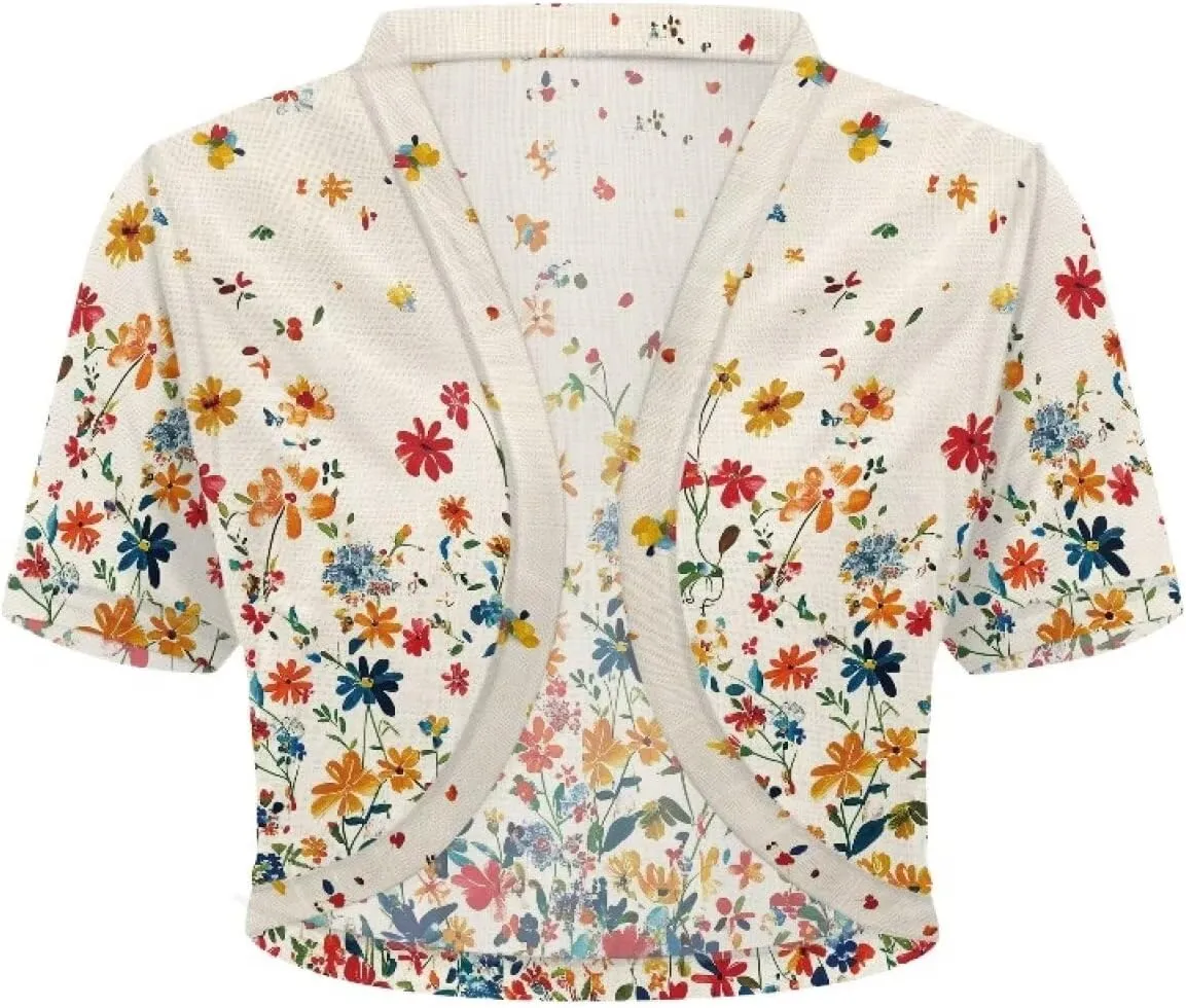 Womens Short Sleeve Cardigans Lightweight Summer Cardigan Trendy Bolero Shrug Cute Floral Cardigan Sheer Bolero