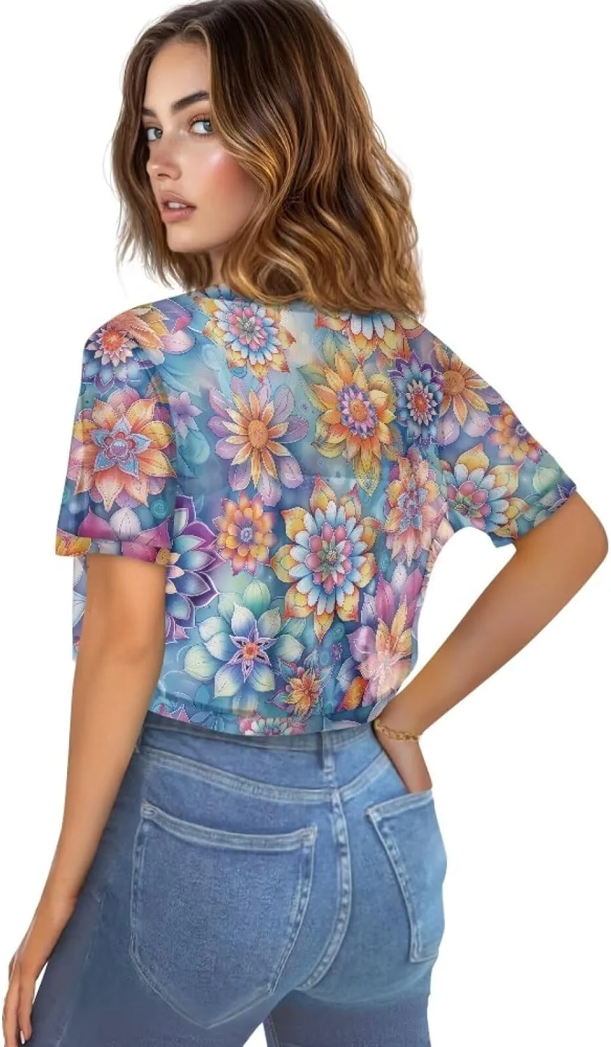 Womens Short Sleeve Cardigans Lightweight Summer Cardigan Trendy Bolero Shrug Cute Floral Cardigan Sheer Bolero