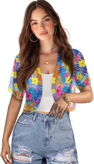 Womens Short Sleeve Cardigans Lightweight Summer Cardigan Trendy Bolero Shrug Cute Floral Cardigan Sheer Bolero