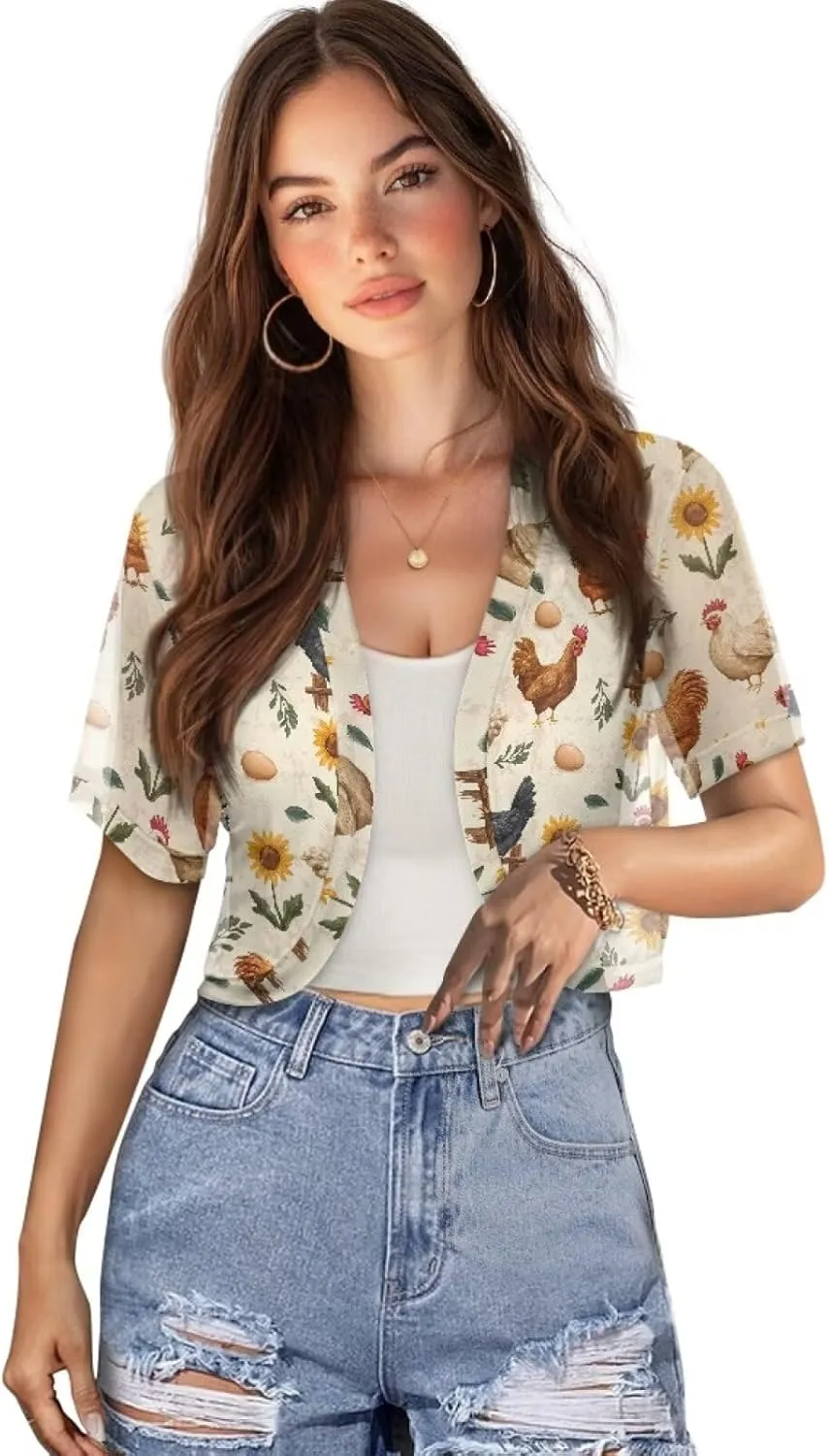 Womens Short Sleeve Cardigans Lightweight Summer Cardigan Trendy Bolero Shrug Cute Floral Cardigan Sheer Bolero