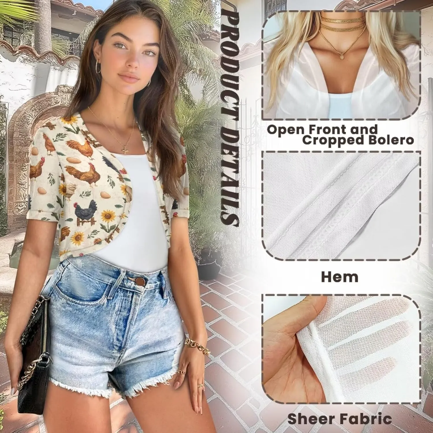 Womens Short Sleeve Cardigans Lightweight Summer Cardigan Trendy Bolero Shrug Cute Floral Cardigan Sheer Bolero