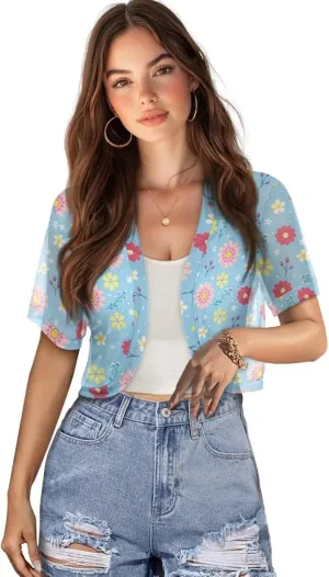Womens Short Sleeve Cardigans Lightweight Summer Cardigan Trendy Bolero Shrug Cute Floral Cardigan Sheer Bolero