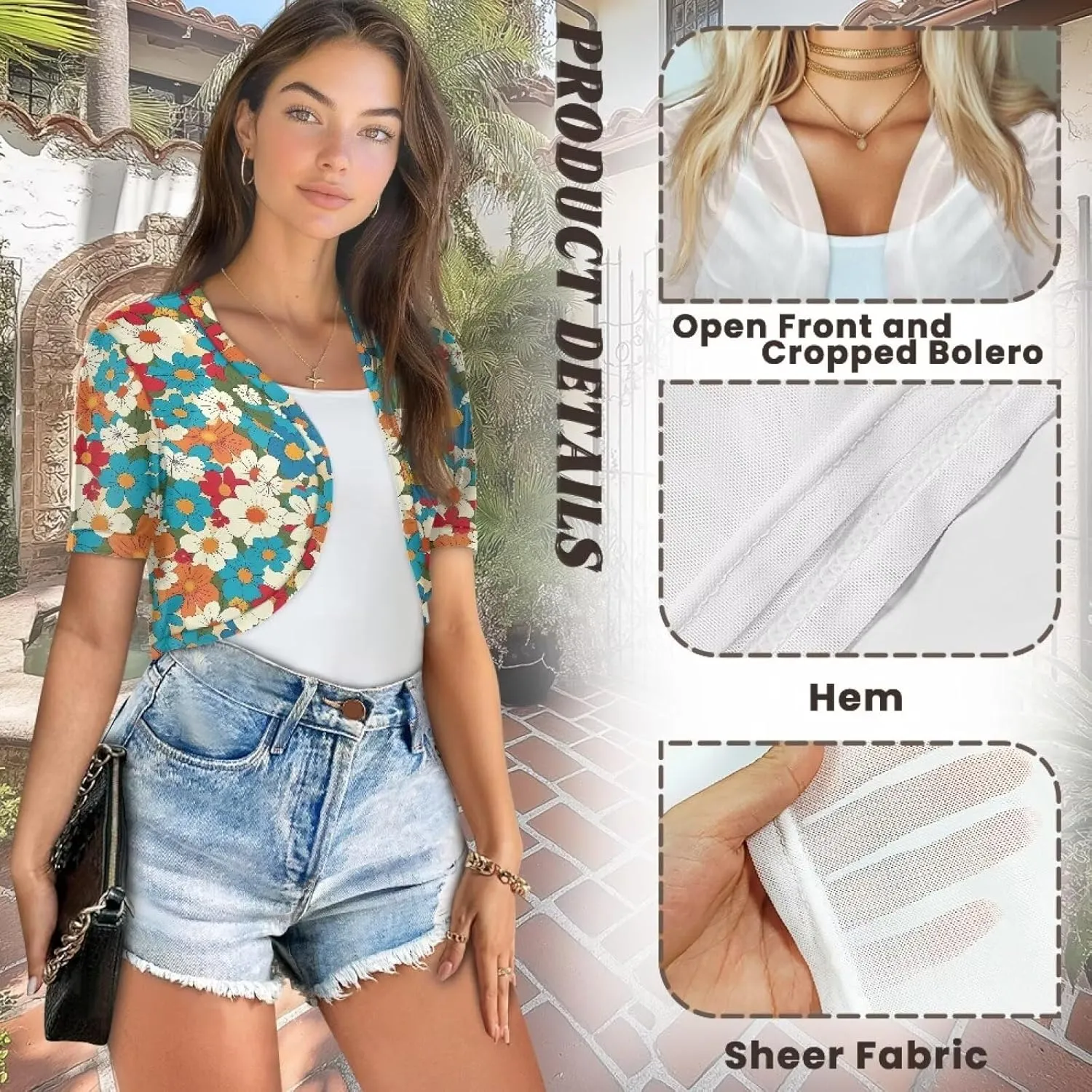 Womens Short Sleeve Cardigans Lightweight Summer Cardigan Trendy Bolero Shrug Cute Floral Cardigan Sheer Bolero