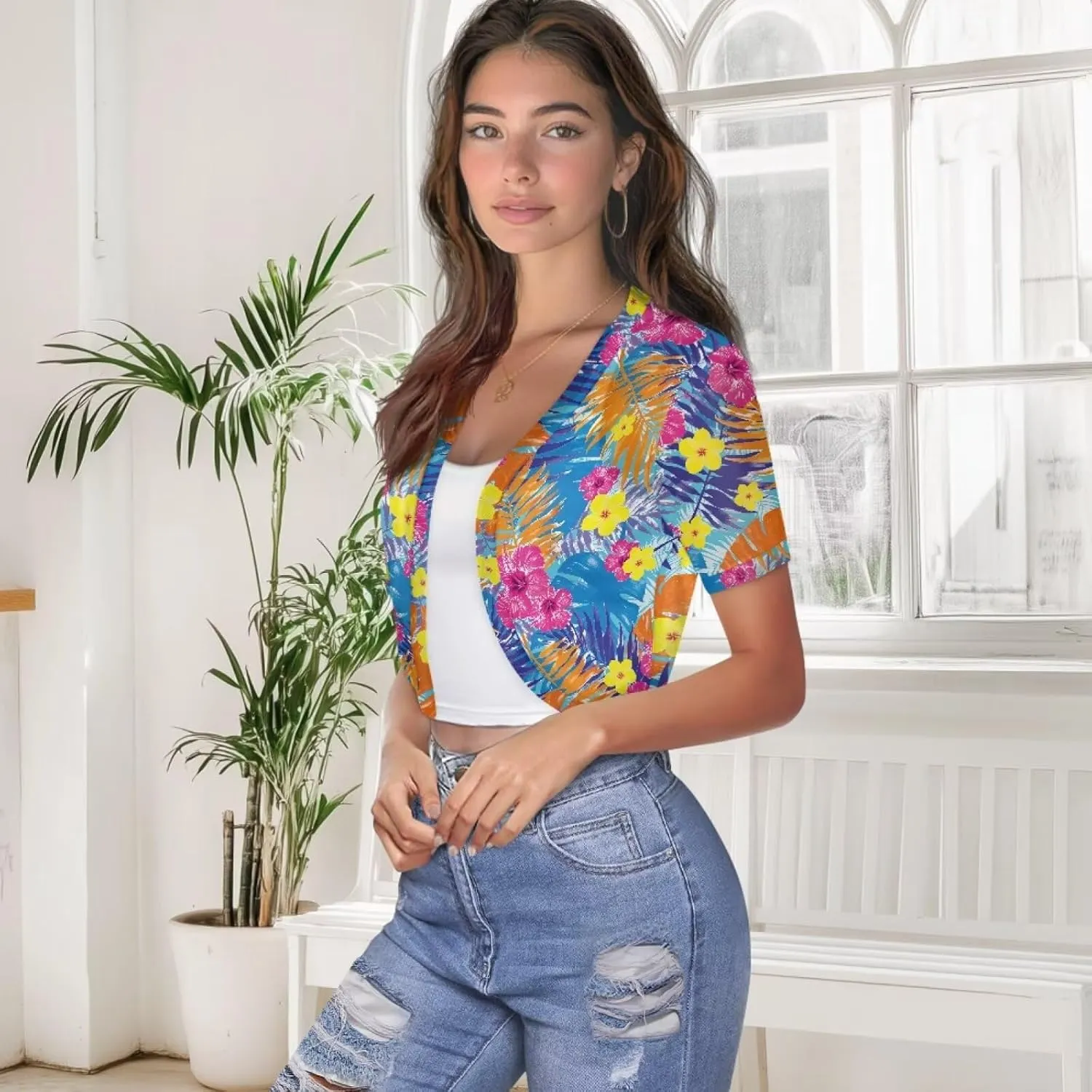 Womens Short Sleeve Cardigans Lightweight Summer Cardigan Trendy Bolero Shrug Cute Floral Cardigan Sheer Bolero
