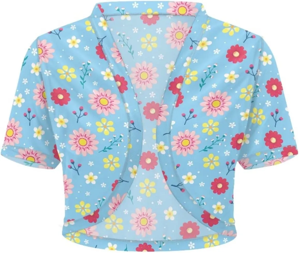 Womens Short Sleeve Cardigans Lightweight Summer Cardigan Trendy Bolero Shrug Cute Floral Cardigan Sheer Bolero