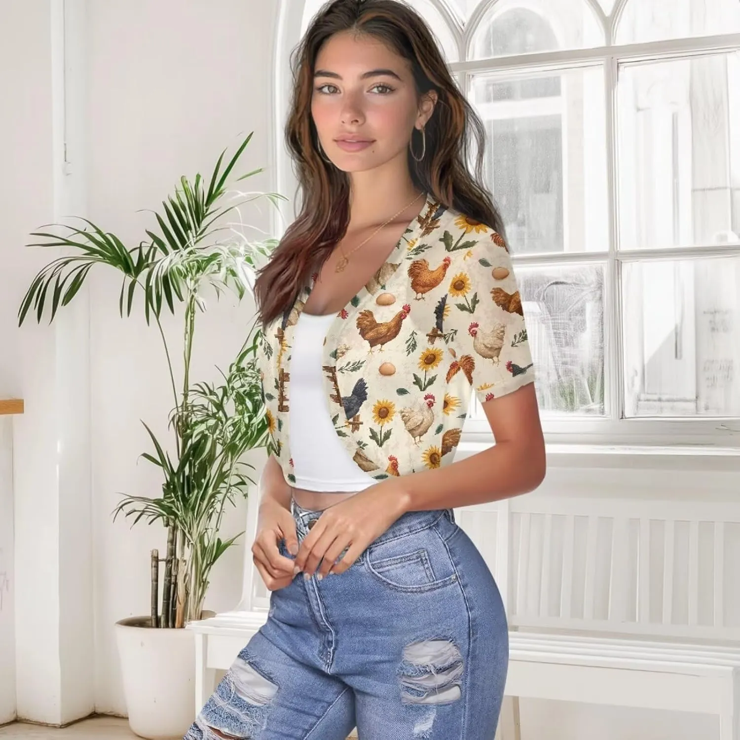 Womens Short Sleeve Cardigans Lightweight Summer Cardigan Trendy Bolero Shrug Cute Floral Cardigan Sheer Bolero
