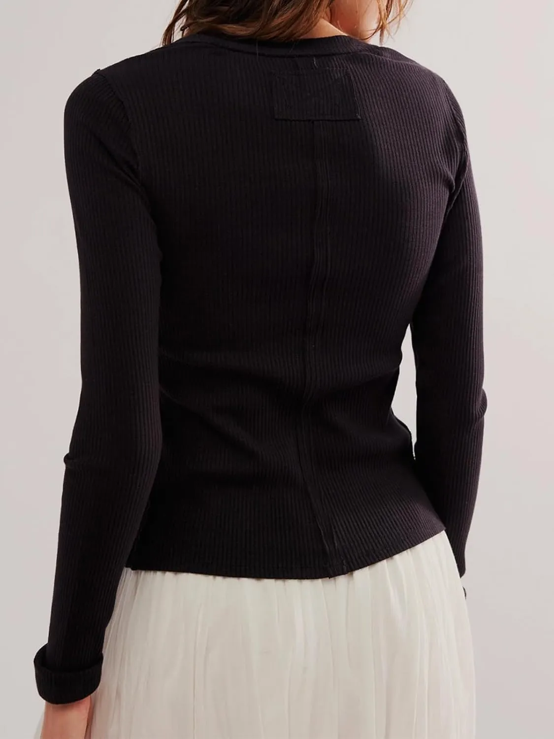 Womens Slim Fitted Cardigan Long Sleeve Y2K Ribbed Tops Button Down Shirts