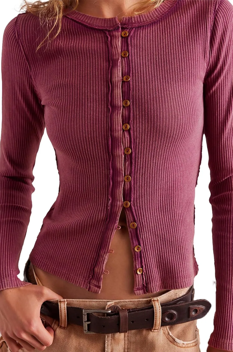 Womens Slim Fitted Cardigan Long Sleeve Y2K Ribbed Tops Button Down Shirts