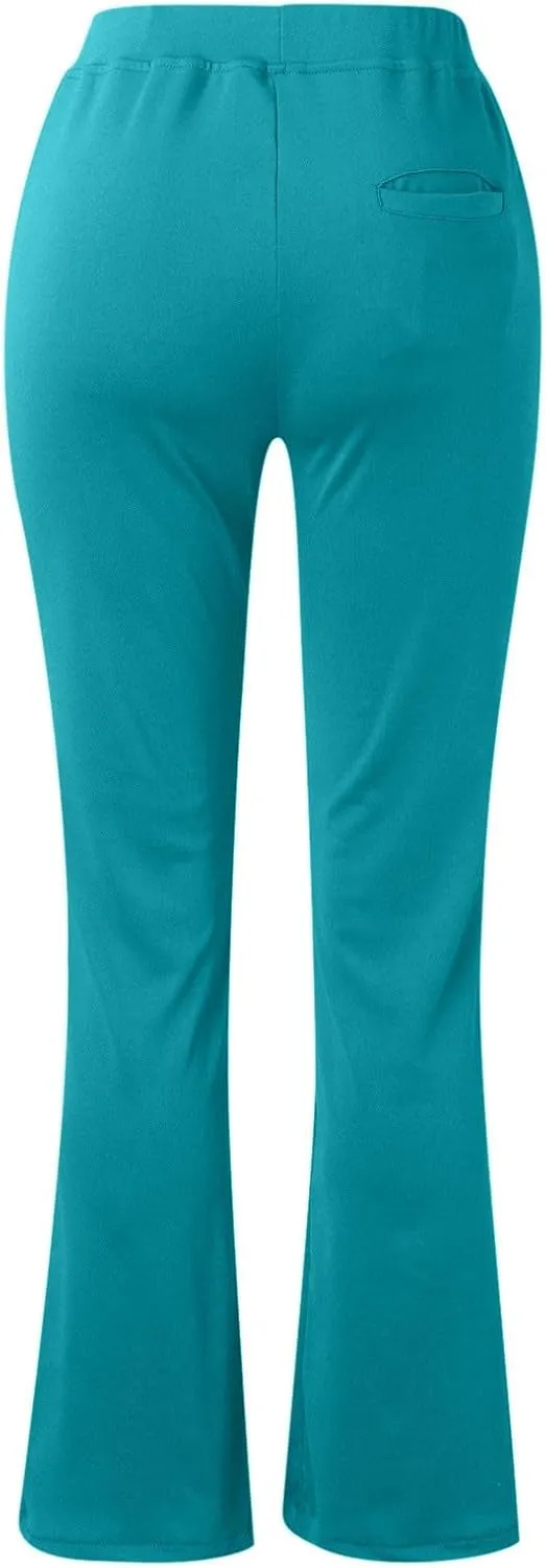 Womens Stretchy Straight Dressy Pants Trendy Solid Slim Work Office Business Trousers Elastic Flared Casual Yoga Pant