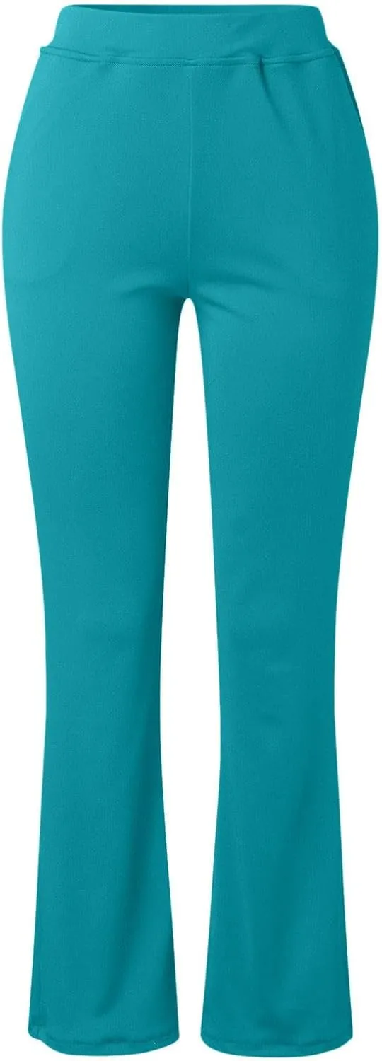 Womens Stretchy Straight Dressy Pants Trendy Solid Slim Work Office Business Trousers Elastic Flared Casual Yoga Pant