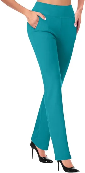 Womens Stretchy Straight Dressy Pants Trendy Solid Slim Work Office Business Trousers Elastic Flared Casual Yoga Pant
