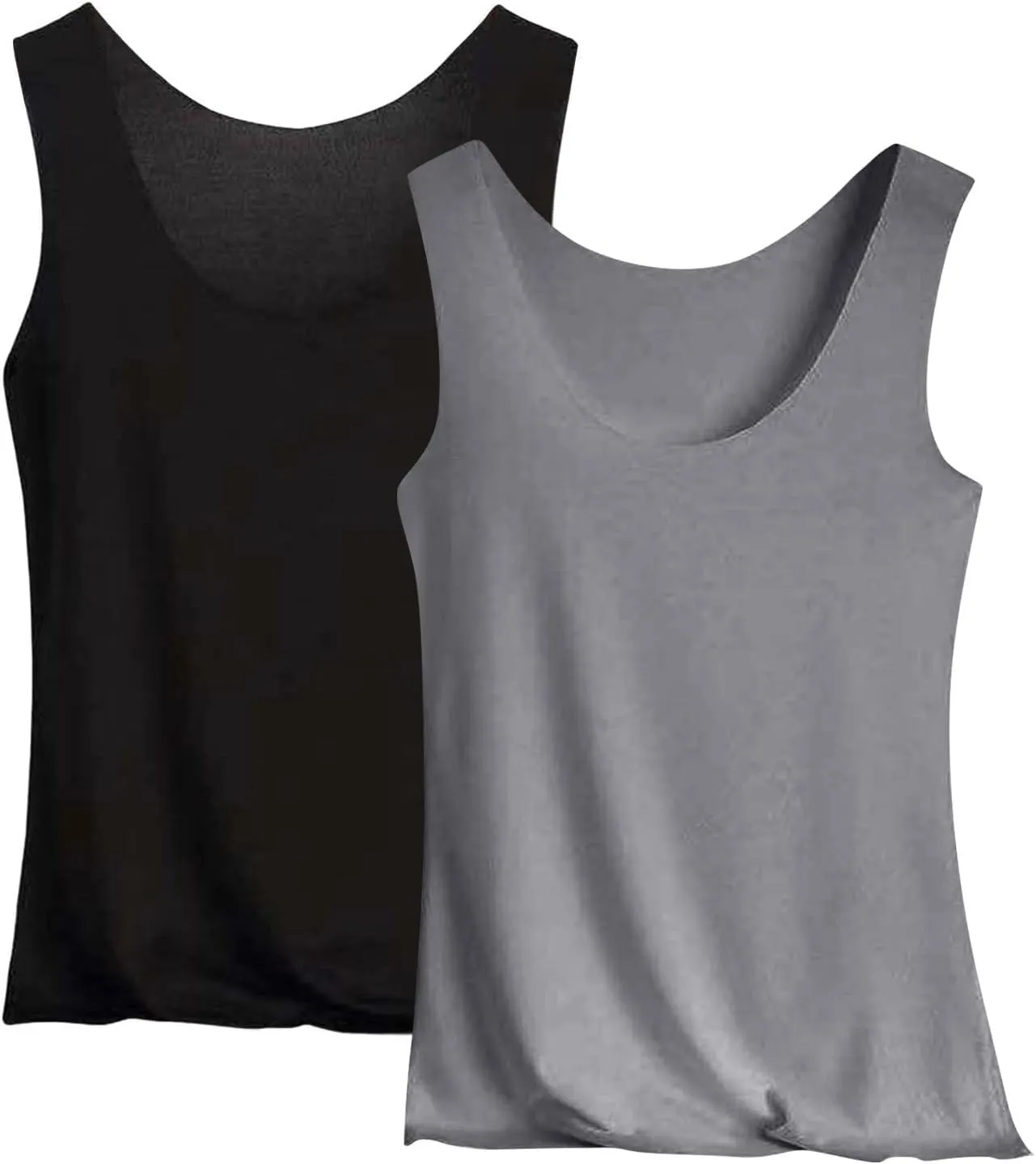 Womens Tank Tops 2Pc Round Neck Casual fit Camisole Seamless Stretch Undershirt Sleeveless Shirts