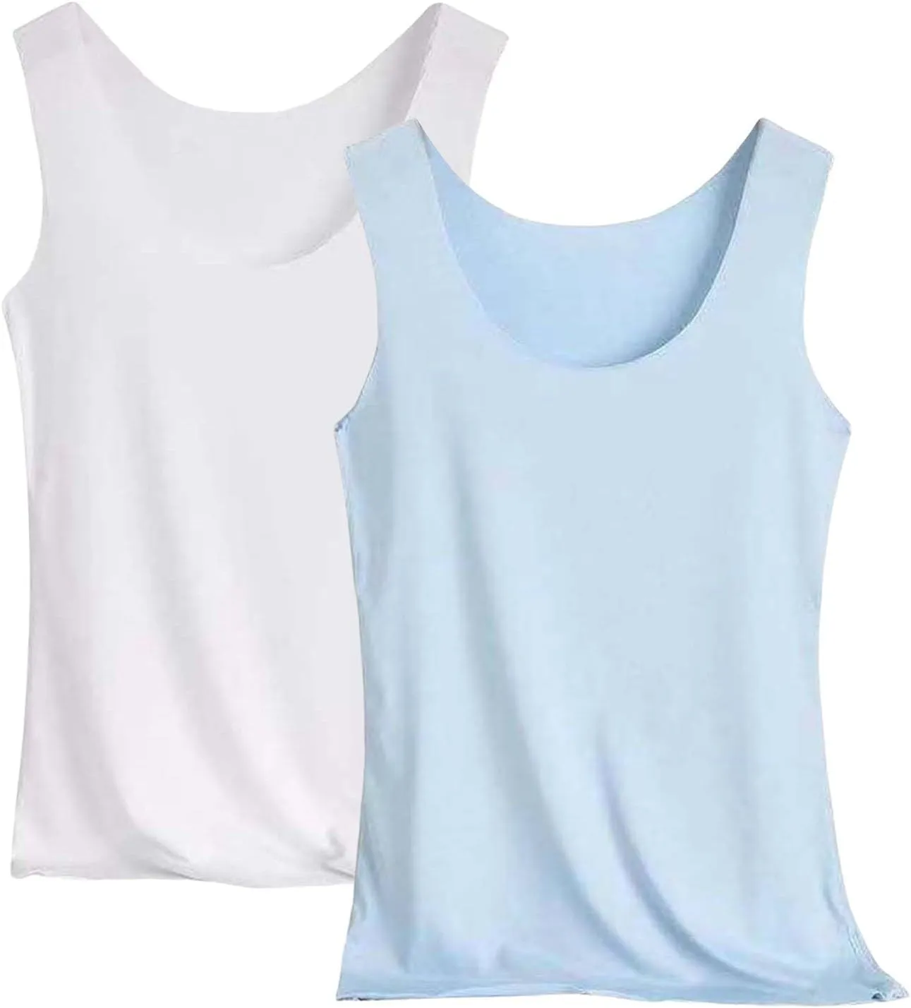 Womens Tank Tops 2Pc Round Neck Casual fit Camisole Seamless Stretch Undershirt Sleeveless Shirts