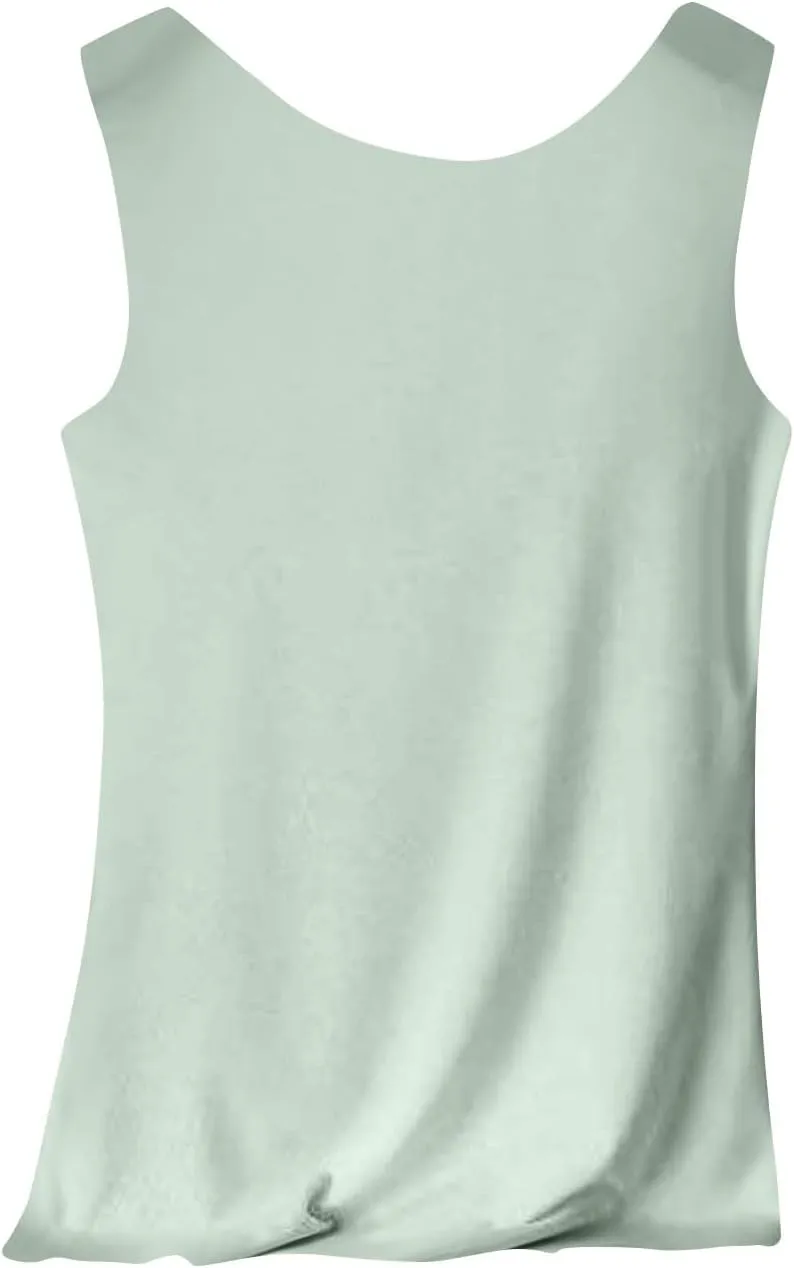Womens Tank Tops 2Pc Round Neck Casual fit Camisole Seamless Stretch Undershirt Sleeveless Shirts