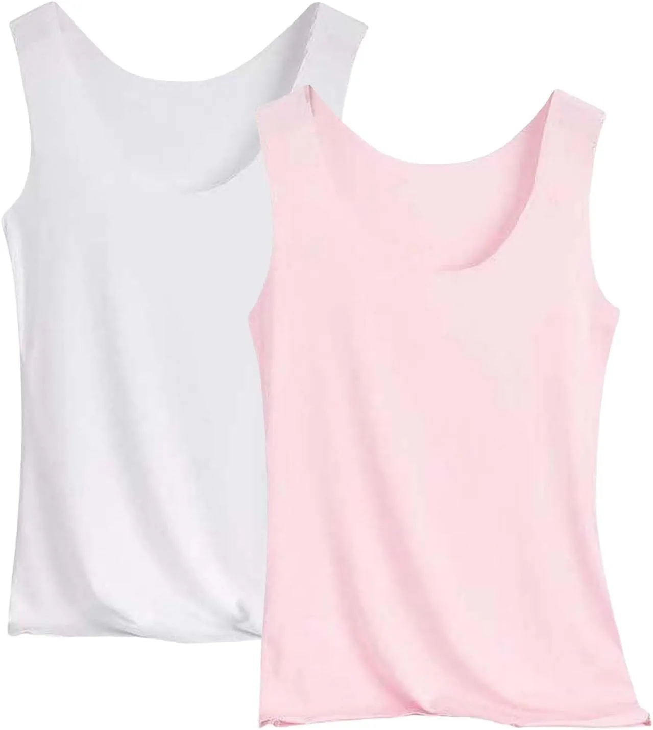 Womens Tank Tops 2Pc Round Neck Casual fit Camisole Seamless Stretch Undershirt Sleeveless Shirts