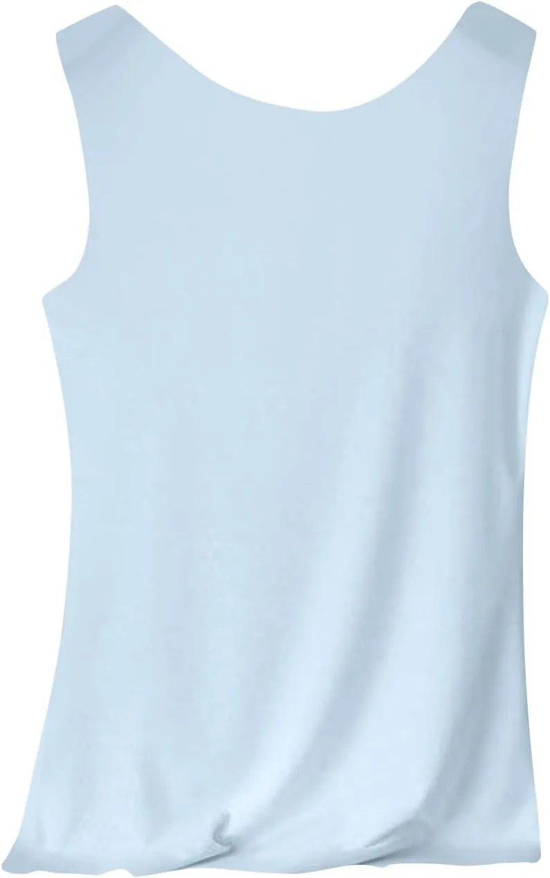 Womens Tank Tops 2Pc Round Neck Casual fit Camisole Seamless Stretch Undershirt Sleeveless Shirts