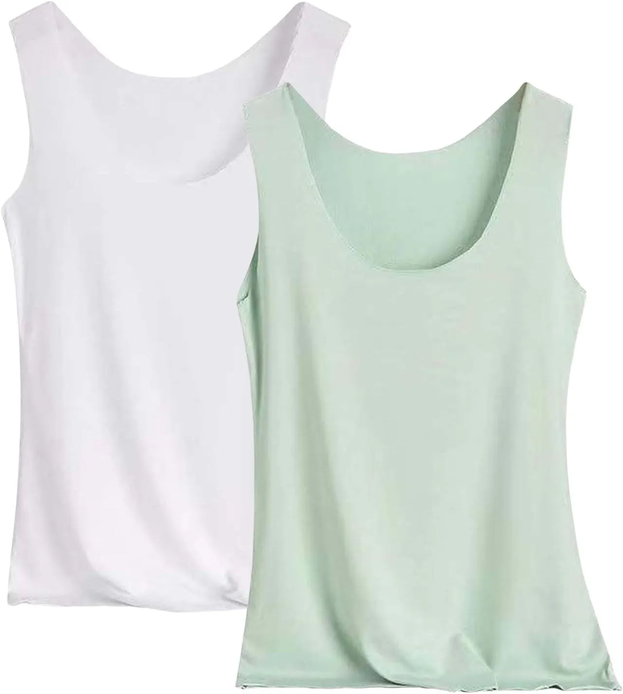 Womens Tank Tops 2Pc Round Neck Casual fit Camisole Seamless Stretch Undershirt Sleeveless Shirts
