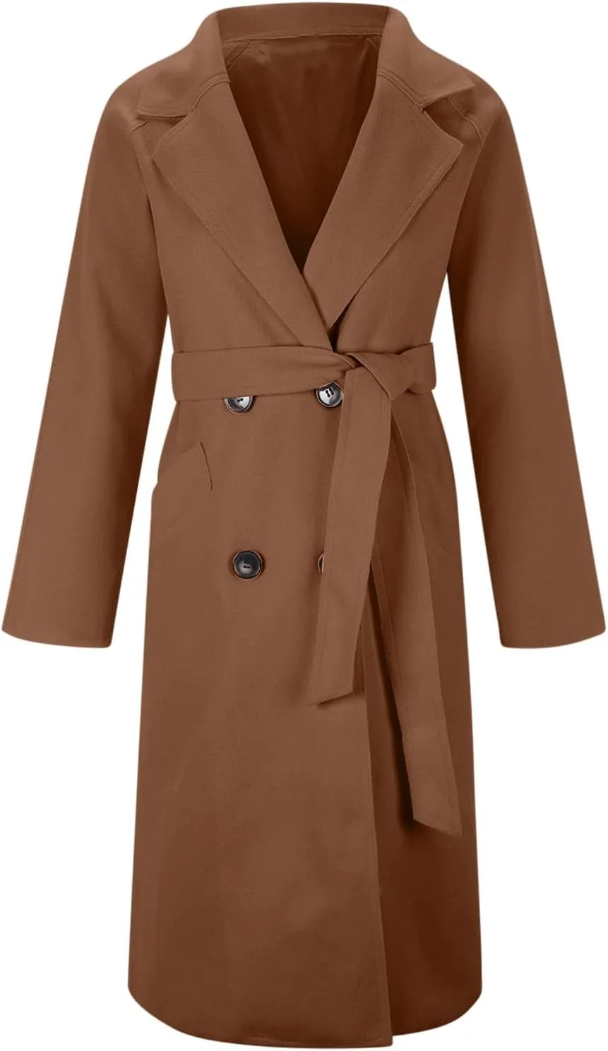 Wool Coats for Women 2024 Trendy Double Breasted Pea Coats Notch Lapel Long Winter Trench Coats with Pockets