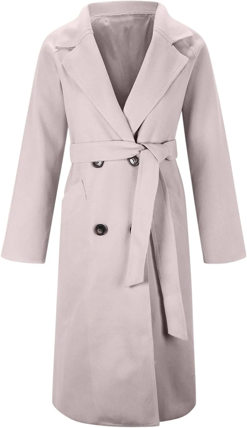 Wool Coats for Women 2024 Trendy Double Breasted Pea Coats Notch Lapel Long Winter Trench Coats with Pockets