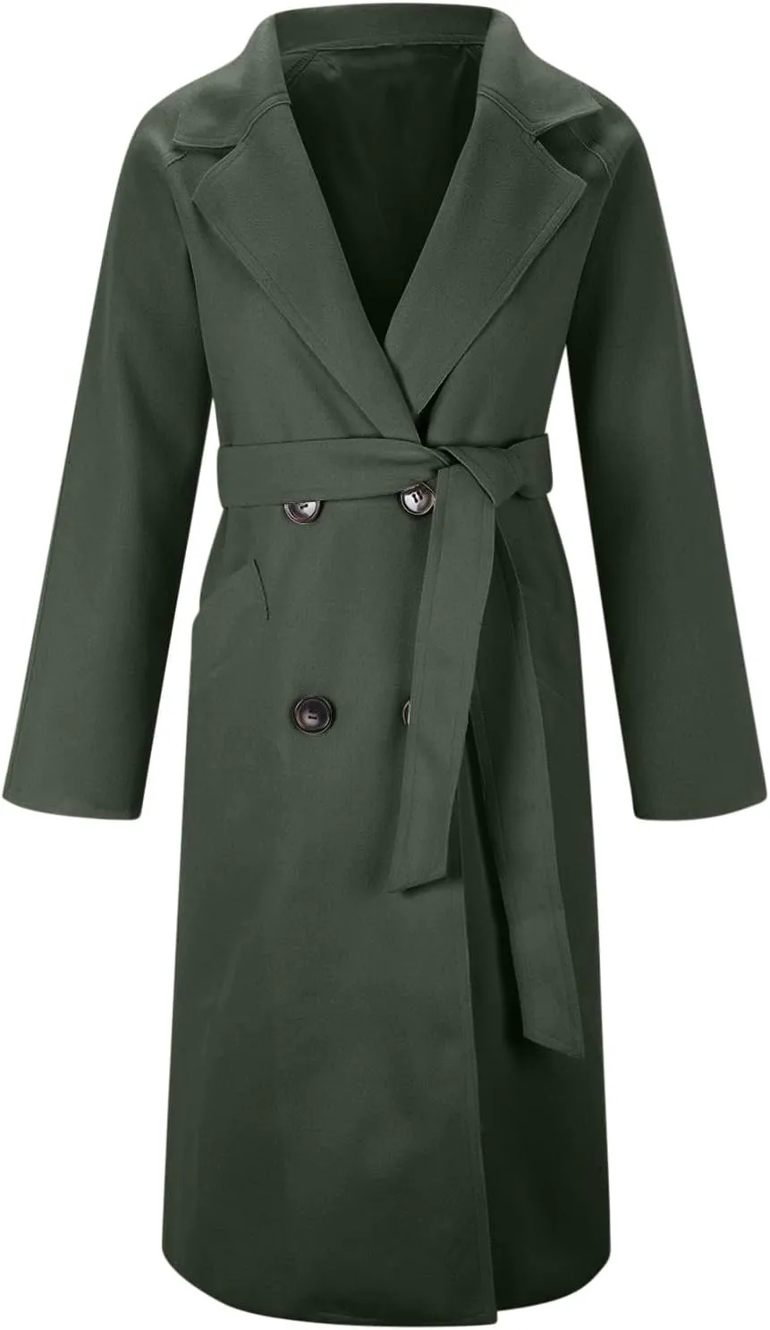 Wool Coats for Women 2024 Trendy Double Breasted Pea Coats Notch Lapel Long Winter Trench Coats with Pockets